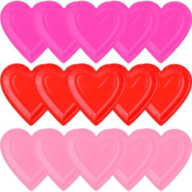 Imagem de Conjunto de 48 pratos de papel em forma de coração - Louça romântica vermelha e rosa para o Dia dos Namorados, artigos perfeitos para festa de aniversário e decorações de festa do dia dos namorados