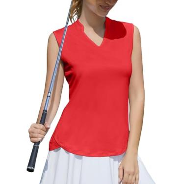 Imagem de addigi Camiseta feminina de golfe, gola V, sem mangas, regata atlética, tênis, camiseta esportiva leve com absorção de umidade, Vermelho profundo, XXG