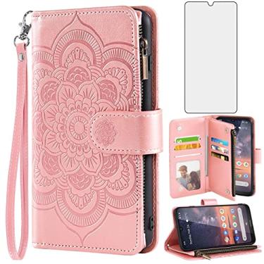 Imagem de Asuwish Capa de telefone para Nokia C200 capa carteira com protetor de tela de vidro temperado e flor de couro flip porta-cartão de crédito suporte fólio bolsa acessórios para celular N151DL C 200