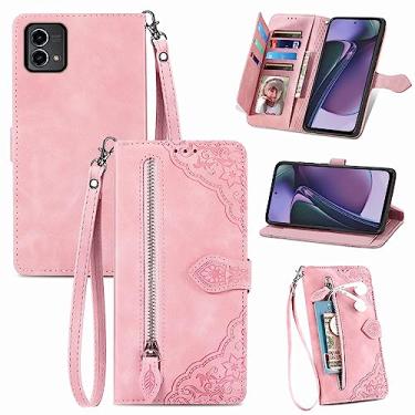 Imagem de Furiet Capa carteira compatível com Motorola Moto G Stylus 5G 2023 com cordão de pulso e suporte de cartão flip de couro, acessórios de celular, capa para celular para GStylus G5 feminino, rosa
