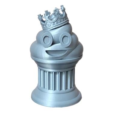 Imagem de Znet3D Troféu de emoji King Poop – Prêmio divertido e presente – Feito à mão com fabricação aditiva – 15 cm de altura – com um emoji sólido de cocô com uma coroa, preso em uma coluna (prata)