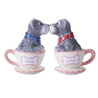 Imagem de Schnauzer Puppy Love Conjunto de saleiro e pimenteiro de cerâmica de 7,6 cm da Pacific Trading