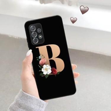 Imagem de Capa de telefone macia preta fosca para samsung a52 a32 a72 a22 4g a52s a12 a42 5g 26 letras capa inicial de flor, b02, para a52