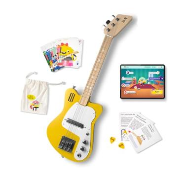 Imagem de Loog Mini guitarra elétrica infantil para iniciantes, amplificador integrado para crianças a partir de 3 anos, aplicativo de aprendizagem e aulas incluídas amarelo