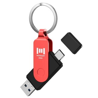 Imagem de MOSDART 256 GB USB3.1 de velocidade rápida C e uma unidade flash dupla, cartão de memória exFAT com chaveiro e indicador de LED, para iPhone 15, 16, 17, telefone Android, iPad, MacBook e outros