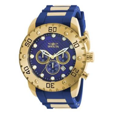 Imagem de Relógio masculino Invicta Pro Diver a quartzo, aço inoxidável com pulseira de poliuretano, azul, 25 (modelo: 20280)