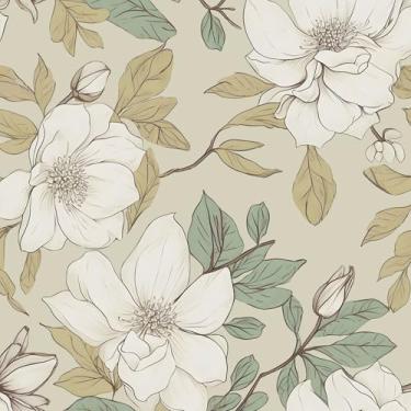 Imagem de Papel de parede floral descascar e colar, papel de contato com flores bege/brancas 44,5 cm x 1,000 cm, papel de parede boêmio botânico vintage à prova d'água removível para prateleiras de quarto,