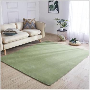 Imagem de Tapete de lã coral de cor sólida para sala de estar moderna mesa de chá tapete de jogo para quarto à prova de som, verde musgo, 80x200cm(31x78,7 pol.)