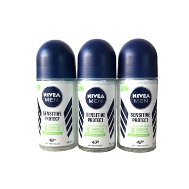 Imagem de (Pacote com 3 frascos) Desodorante masculino antitranspirante Roll On NIVEA SENSITIVE PROTECT (pacote com 3 frascos, garrafa de vidro de 50 ml)