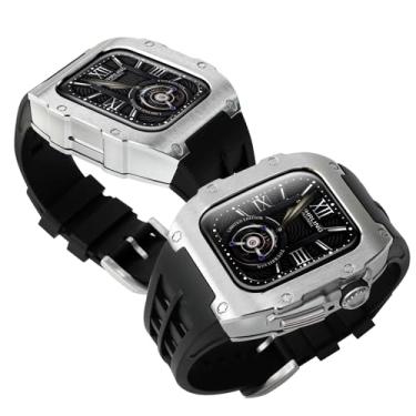 Imagem de Giecun Nova capa de metal resistente compatível com Apple Watch de 45 mm e 44 mm para iWatch séries 9, 8, 7 (45 mm), SE 6, 5, 4 (44 mm), capa protetora militar masculina de liga metálica com pulseira