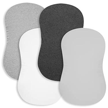 Imagem de Lençóis de berço de para Halo, Mika Micky, Maxi COSI e outros – Pacote com 4 lençóis 100% malha jersey – Roupa de cama para berço tamanho padrão oval ou halo para meninos e meninas