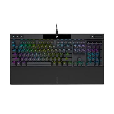 Imagem de Teclado mecânico para jogos Corsair K70 RGB PRO com fio (interruptores azuis CHERRY MX RGB: táteis e clicáveis, hiperpolagem de 8.000 Hz, teclas PBT DOUBLE-SHOT PRO, apoio para mãos com toque suave) Q