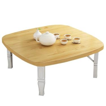 Imagem de Mesa de jantar dobrável japonesa, mesa de centro dobrável de madeira, mesa baixa para sentar no chão, mesa quadrada de tatami pequena para economia de espaço