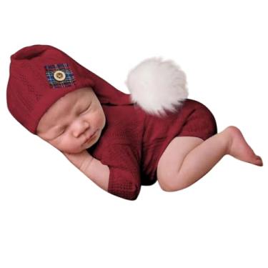Imagem de Acessórios para sessão de fotos de bebês recém-nascidos de Natal, roupas de crochê, Papai Noel, chapéu vermelho, calças, adereços para fotografia, Reda, M