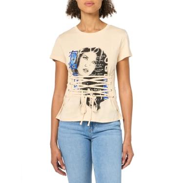 Imagem de GUESS Camiseta feminina ecológica manga curta manga renda, Calm Sands Multi, PP