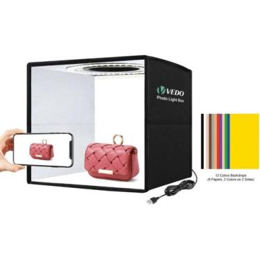 Imagem de Mini Studio Fotográfico Dobrável Portátil Led 25cm Com 12 Cores Vedo