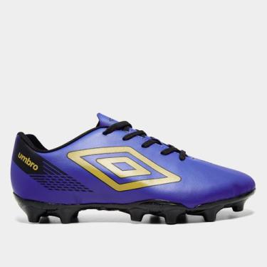 Imagem de Chuteira Campo Umbro On Unissex, Azul, Dourado, 43