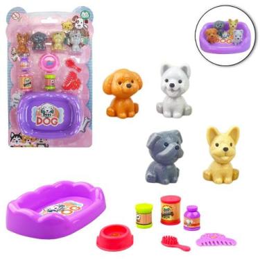 Imagem de Kit brinquedo pet cachorrinhos em miniatura + acessórios - ARK TOYS