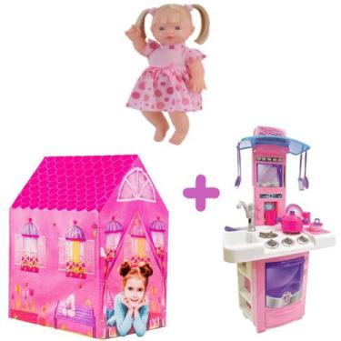 Imagem de Kit Especial Boneca Elisi Menina com Barraca e Big Cozinha - DM Toys A