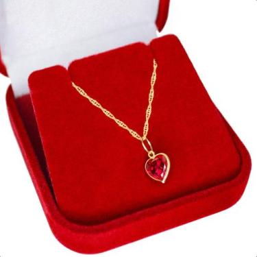 Imagem de Cordão Feminino Ouro 18k Ponto De Luz Coração 6mm - Sofistgold, Vermel