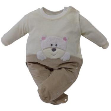 Imagem de Macacão Plush Bordado Bebê Menina Inverno Chuquinha Rf 2887, Bege, P (