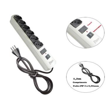 Imagem de Régua para Tomada Filtro de Linha Branco c/ 6 Tomadas Radial