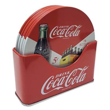 Imagem de The Tin Box Company Coke 6 pc Coaster Set with Standing Metal Holder