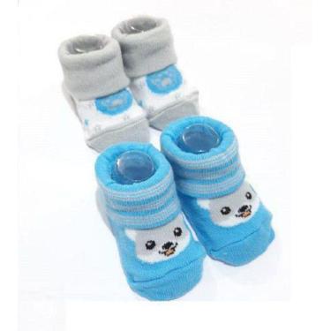 Imagem de MEIA RECÉM-NASCIDO PIMPOLHO 75% ALGODÃO - CAIXA C/2 PARES - Urso e Pat