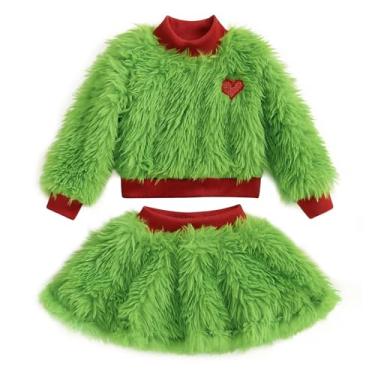 Imagem de Amnnchya Conjunto de saias de moletom para bebês meninas, verde, felpudo, roupas de Natal, outono e inverno, Verde, 6-12 Meses