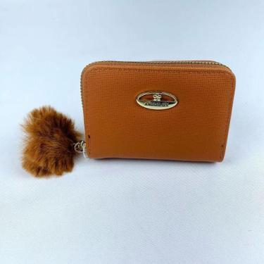 Imagem de Carteira Feminina Porta Cartão De Crédito Com Chaveiro Pompom Em Pelúc