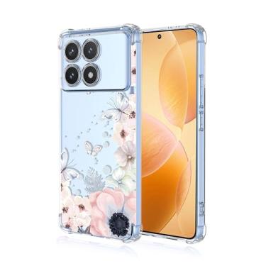 Imagem de RRXSYXL Capa para celular Xiaomi Poco X6 Pro 5G, Redmi K70E com estampa floral transparente e borboletas, proteção à prova de choque, capa de TPU macio para Xiaomi Poco X6 Pro 5G (flores