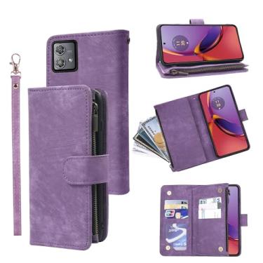 Imagem de Capa carteira compatível com Motorola Edge 40 Neo e suporte de cartão de crédito de couro vintage premium para Moto Edge40 40Neo 5G masculino feminino roxo