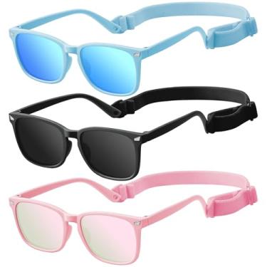 Imagem de zestero Óculos de sol polarizados para bebês e crianças pequenas com alça, proteção UV400 para meninos e meninas de 0 a 24 meses, pacote com 3, 3 pacotes azul + preto + rosa, One Size