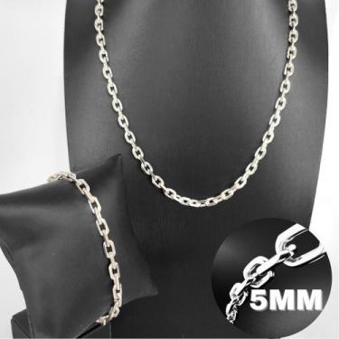 Imagem de Conjunto Correte 60cm e Pulseira Masculina  Cadeado Italiana 5mm Em Pr