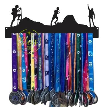 Imagem de Quadro Decorativo MDF Preto Porta Medalhas Corrida de Montanha, Escalada, Trail Running
