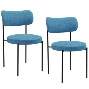 Imagem de Kit 02 Cadeiras Estofadas Para Sala De Jantar Louise L02 Linho Azul - 