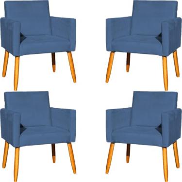 Imagem de Kit 4 Poltronas Para Sala Decorativas Nina Cadeiras Reforçadas Confortáveis Para Recepção Manicure Sala De Espera Escritório Consultório Suede Cores Pé Castanho (Azul-marinho)