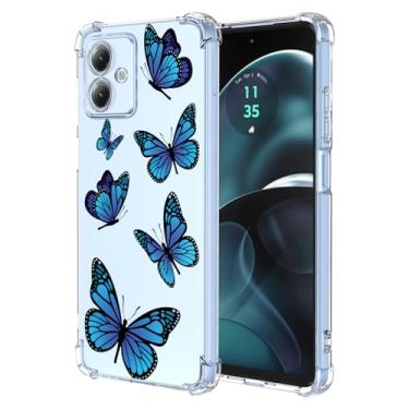 Imagem de KOARWVC Capa para Moto G14, Motorola G14, XT2341 Capa TPU macia com absorção de choque fina com padrão de borboleta protetora para Motorola Moto G14 borboleta azul