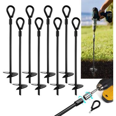 Imagem de VASGOR – Âncoras de solo de 38 cm (8 peças) fácil de usar com furadeira, 10 mm de diâmetro, gancho de âncora resistente para tenda de acampamento, coberturas, portas de carro, galpões, conjuntos de balanço, animais de segurança – revestido com pó preto (8)