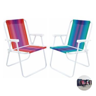 Imagem de Kit 2 Cadeira Alta Aço Dobrável Listrada De Praia Camping Piscina - Mo