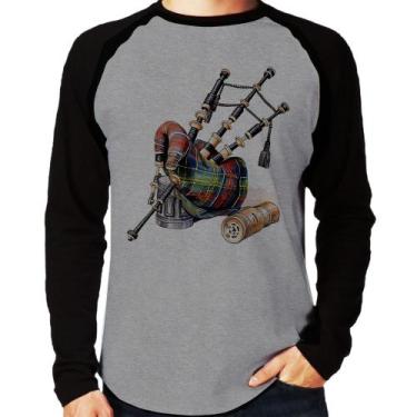 Imagem de Camiseta Raglan Gaita de Foles Manga Longa - Foca na Moda, Cinza, Pret