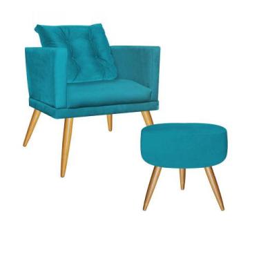 Imagem de Kit Poltrona Com Almofada e Puff Milena Confort Sala Recepção Escritór