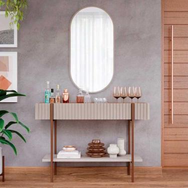 Imagem de Kit Aparador Canelado Lira com Espelho Decorativo Jade Cimol Off White