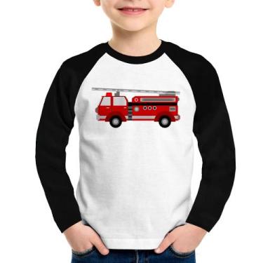 Imagem de Camiseta Raglan Infantil Caminhão de Bombeiro Manga Longa - Foca na Mo