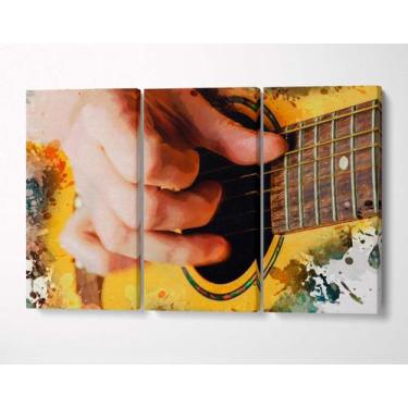 Imagem de 3 Quadros em Tecido Canvas Tocando Violão Estilo Pintura - LindaCasaPr