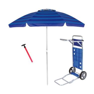 Imagem de Kit Praia Guarda Sol 2,4m Carrinho Com Avanço Alumínio Saca Areia Pres