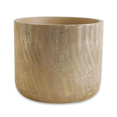 Imagem de Cachepot em Cimento Nude e Dourado - 21x20cm - Abra Casa