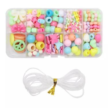 Imagem de Kit Miçanga Colorida Pulseira 155 Pç + Fio Silicone Infantil - Levolpe