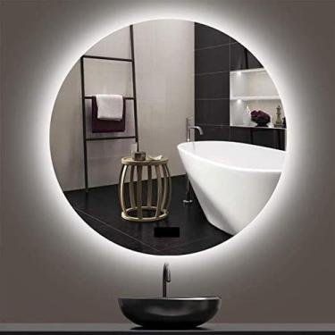 Imagem de Espelho redondo lapidado bisotê iluminado com LED frio 70cm - Woodglas