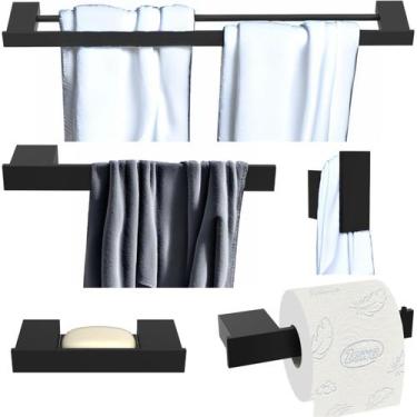 Imagem de Kit Acessórios Para Banheiro 5 Peças Duplo Preto SF.Master - ShopForte